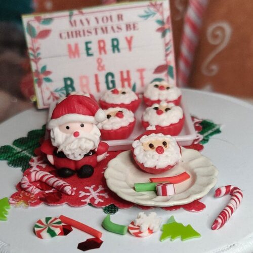 ho ho ho santa cupcakes, miniature dollhouse, fairy garden, christmas miniature