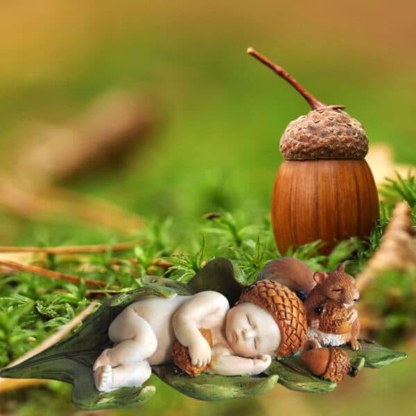 top collection miniature fairy garden sleeping acorn fairy baby with squirrel