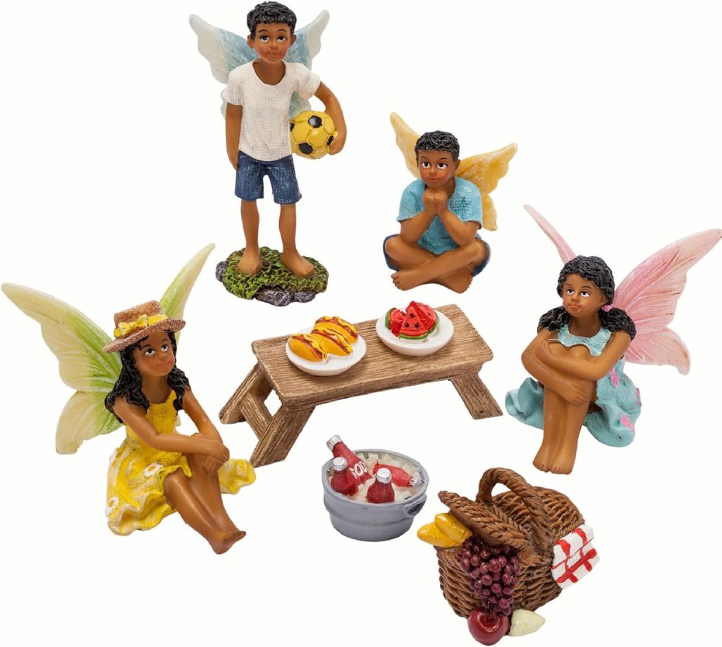 PRETMANNS Fairy Garden Accessories Kit Miniature Fairy Figurines & Flower Stum