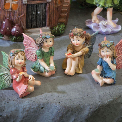 bits and pieces set of four adorable hand painted winged fairies with gems