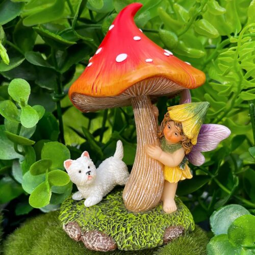 mood lab fairy garden hide and seek fairy, mushroom, dog