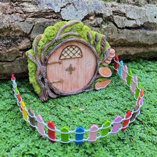 miniature fairy garden fence with rainbow wood fence