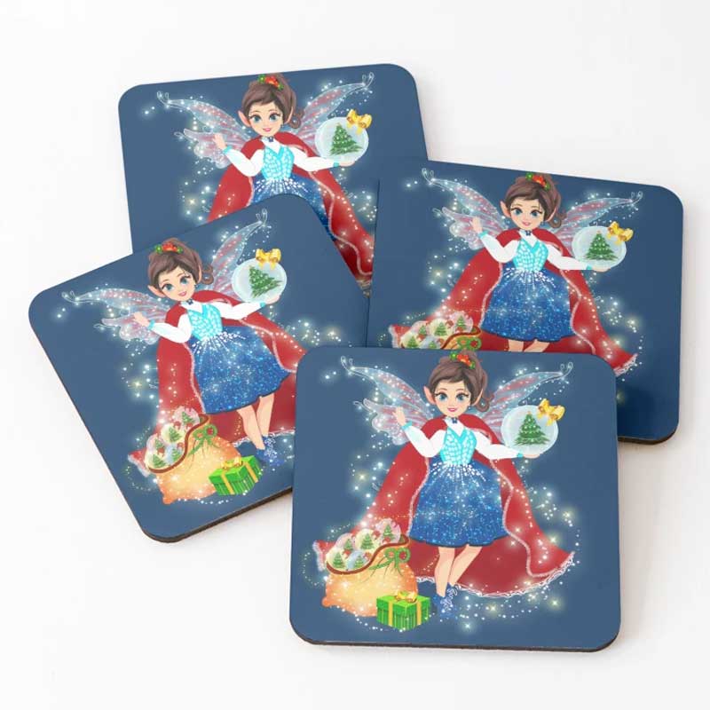 iaada at the north pole with magical snow globes coasters (set of 4)