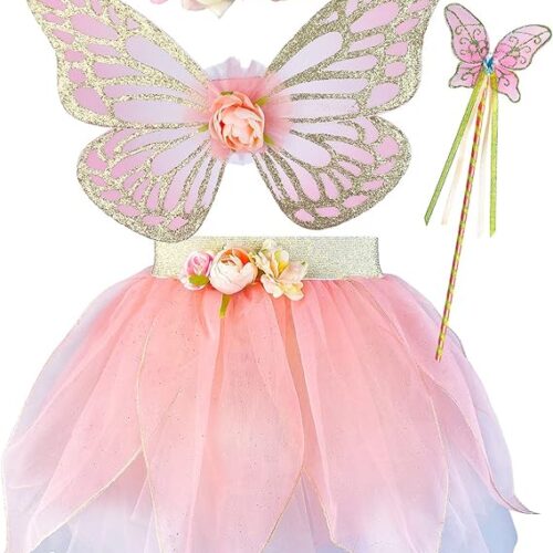 djdlparty girls fairy costume set with butterfly wings tutu wand and halo headband…