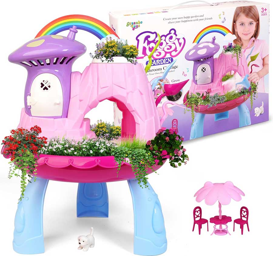 fairy garden kits for girls and boys kids gardening set with cool mist spraying function indoor outdoor play activity gardening tool set toys for kids toddlers ages 3 up