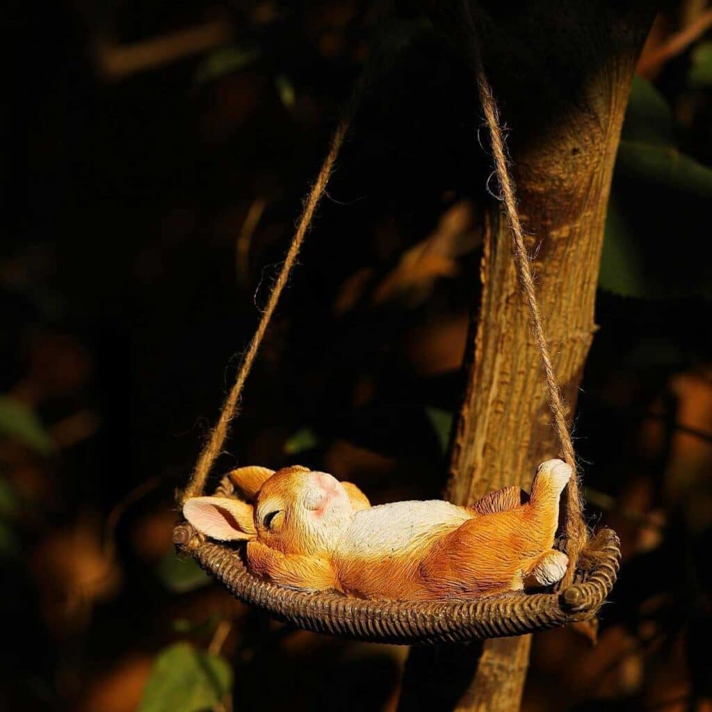 cute hanging hammock fairy animal rabbit statue home garden decor gardening sculpture figurine gifts decorations ornaments for garden yard indoor outdoor