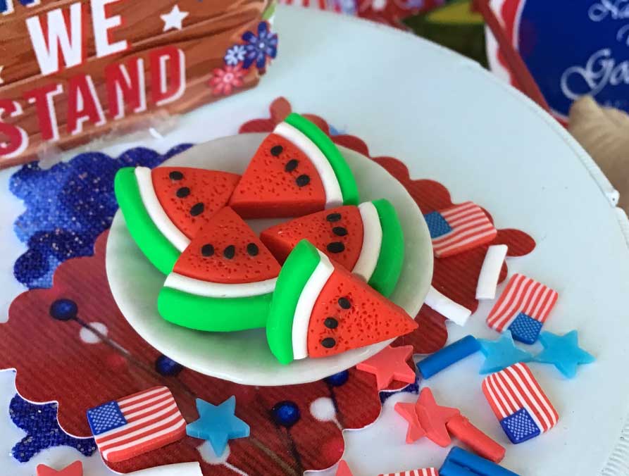 patriotic watermelon slices, 4th of july. fairy garden, dollhouse, miniature