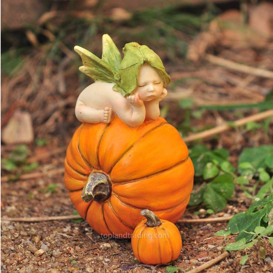 top collection 4199 fairy baby on orange pumpkin figurines