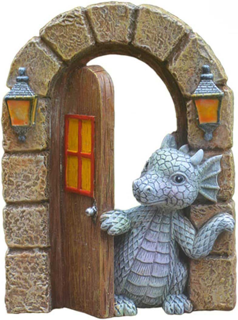 dragon statue fairy door garden decor, resin dinosaur dragon decor sculptures figurines fairy garden accessories fairy house dragon wall decor for home garden lawn yard décor