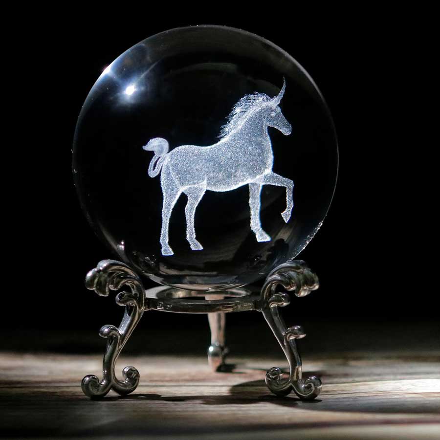 3d unicorn crystal ball paperweight