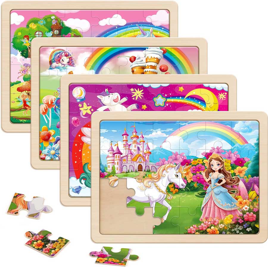 synarry large unicorn princess fairy wooden puzzles for girls gift box