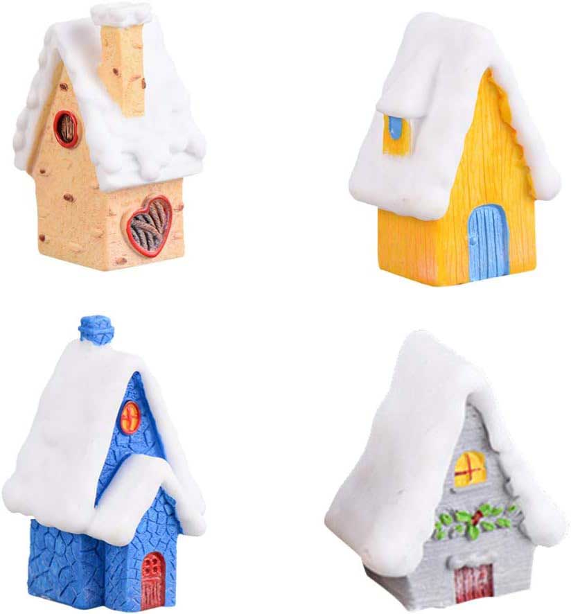 snow covered fairy houses