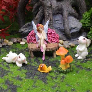 enchanted fairy garden kit – fairy, rabbits & mushrooms (6pcs)