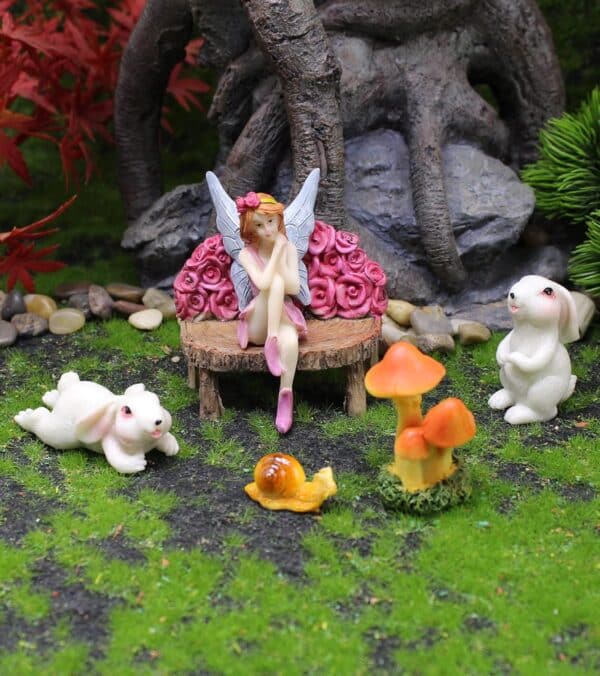 enchanted fairy garden kit – fairy, rabbits & mushrooms (6pcs)