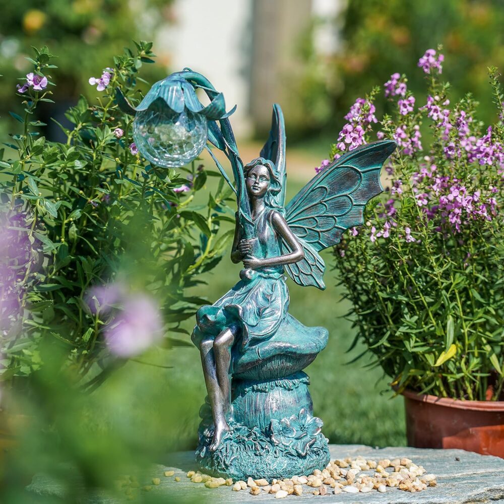 outdoor solar light garden patina fairy