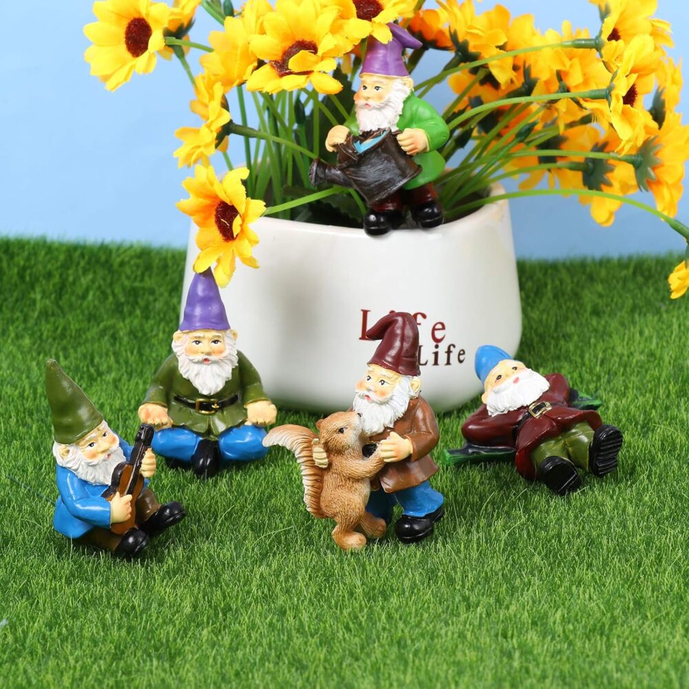 haomian set of 5 miniature garden gnomes mini gnome figures waterproof resin ornament miniature fairy garden ornaments outdoor accessories micro landscape decoration