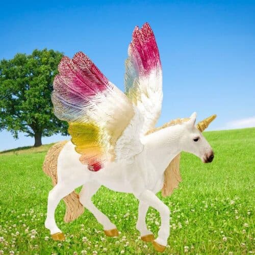 schleich bayala, unicorn toys for girls and boys, winged rainbow unicorn with glitter wings, ages 5+, multicolor, 7 inch