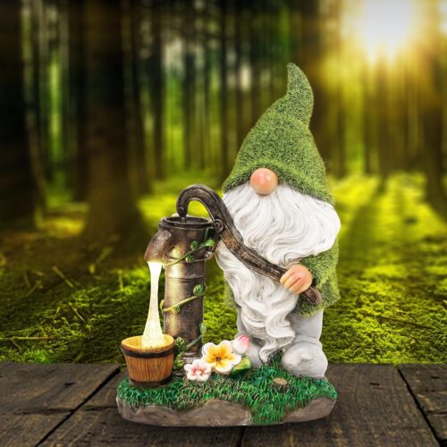 teresa's collections resin garden gnomes decor with solar lights, outdoor decorations for porch patio, gifts for women and men，outdoor garden decor ornaments for outside