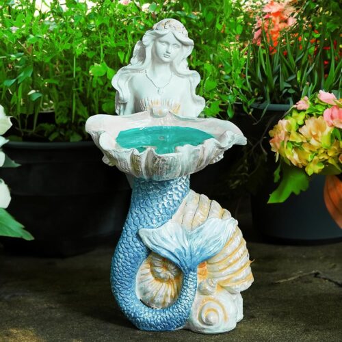 teaeeno outdoor mermaid decor garden staue with solar lights