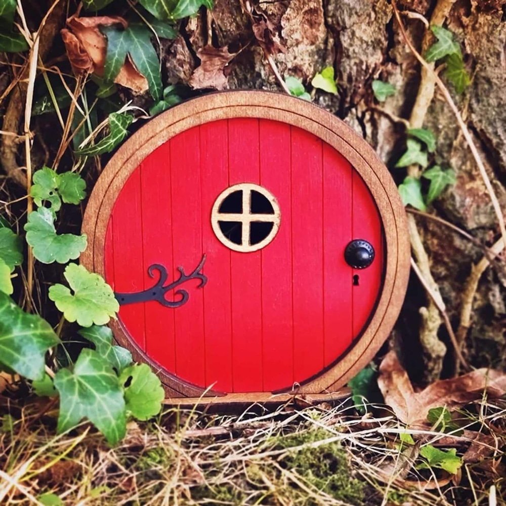 brightly colored fairy doors