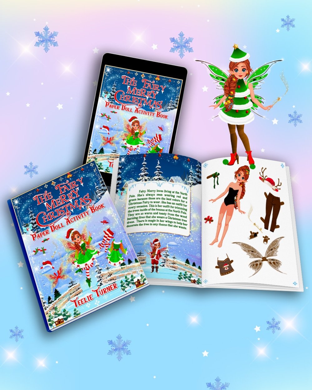fairytale christmas paper doll mockup