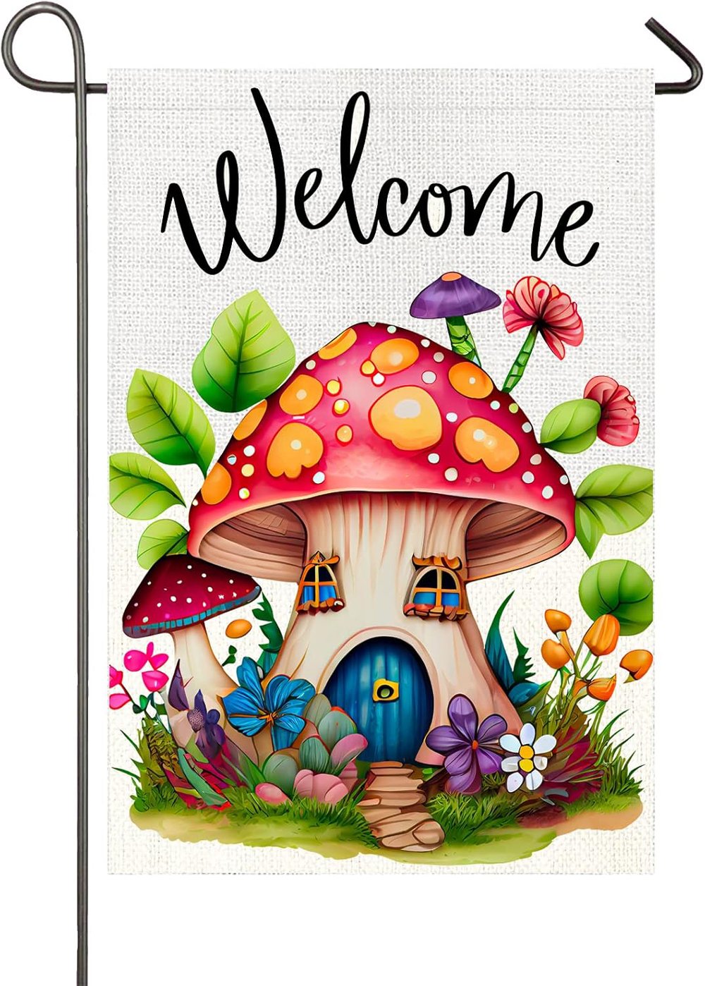 delightful mushroom fairy house garden flag