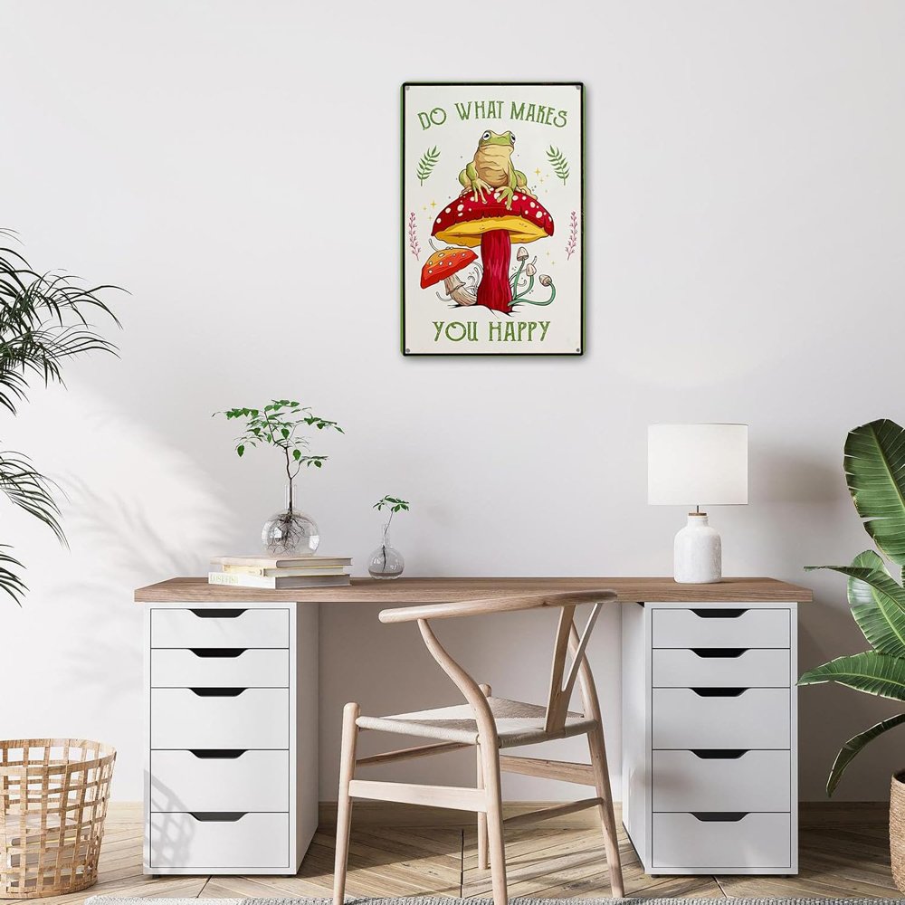 funny frog mushroom decor metal sign