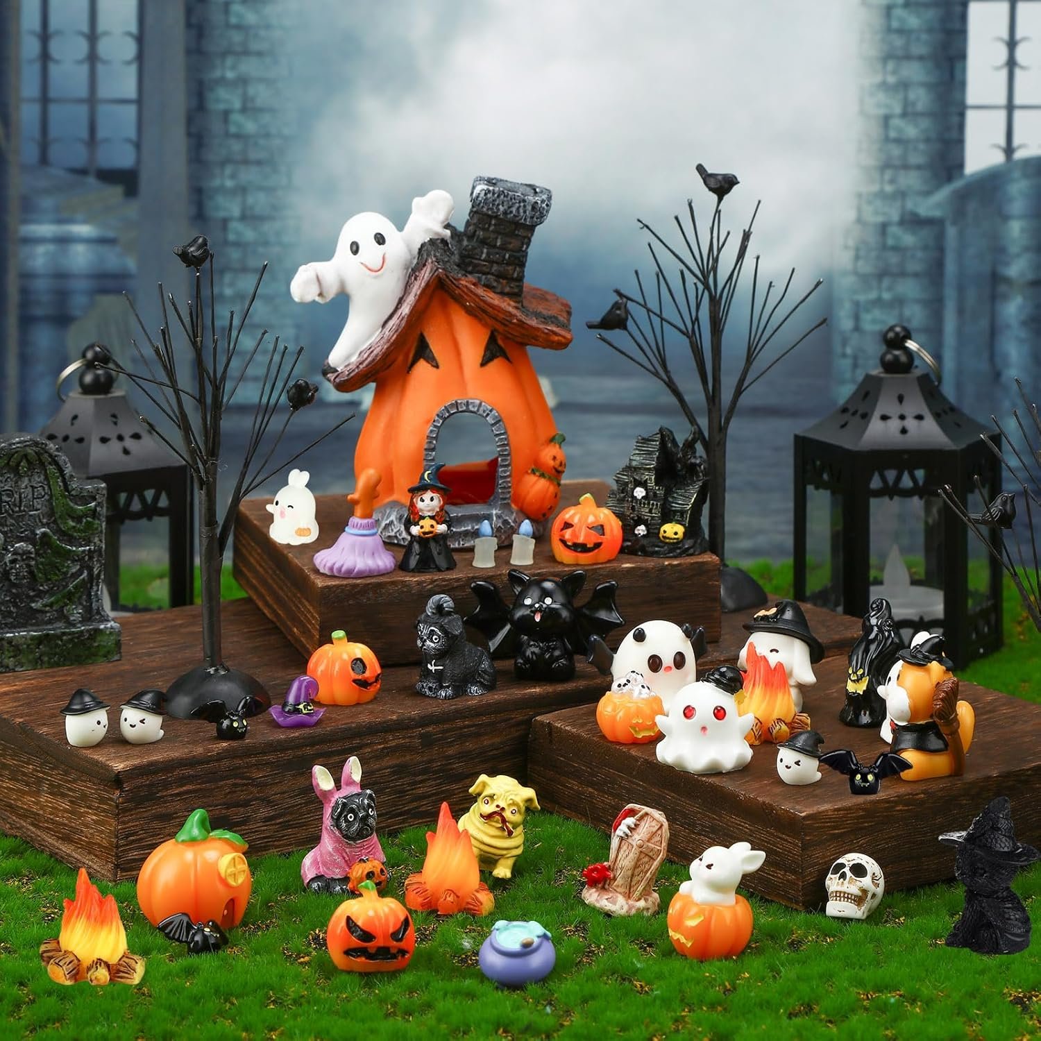 36 pcs halloween miniature figurines resin pumpkin halloween goodies