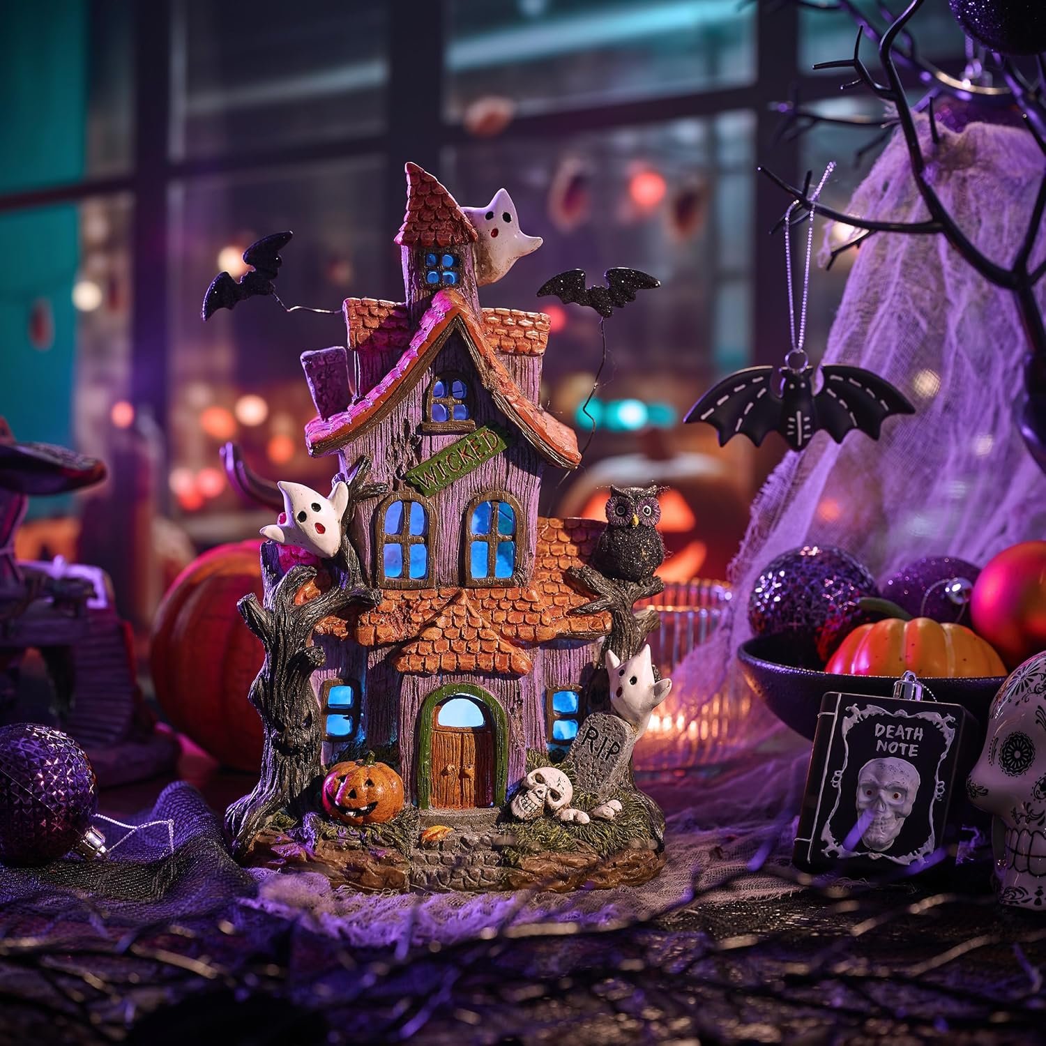 lighted halloween village houses with led lights