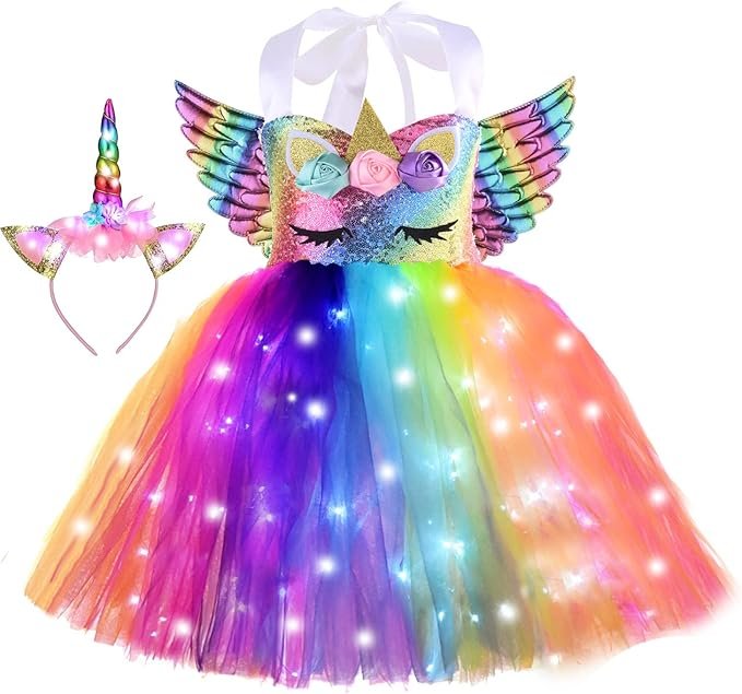sequin led light unicorn costume