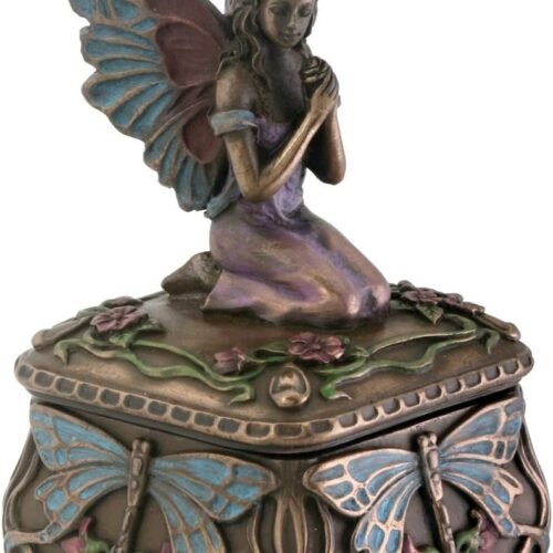 art nouveau kneeling fairy jewelry box with dragonfly