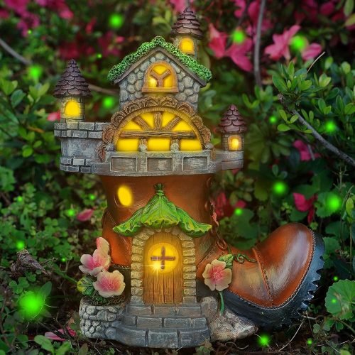 10 inch fairy garden solar house shaped as a boot